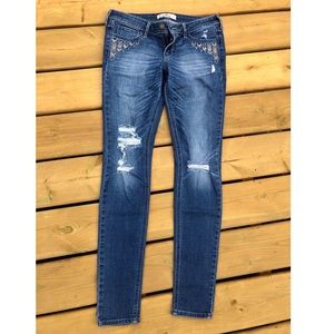Blue Wash Hollister Embellished Skinny Jeans